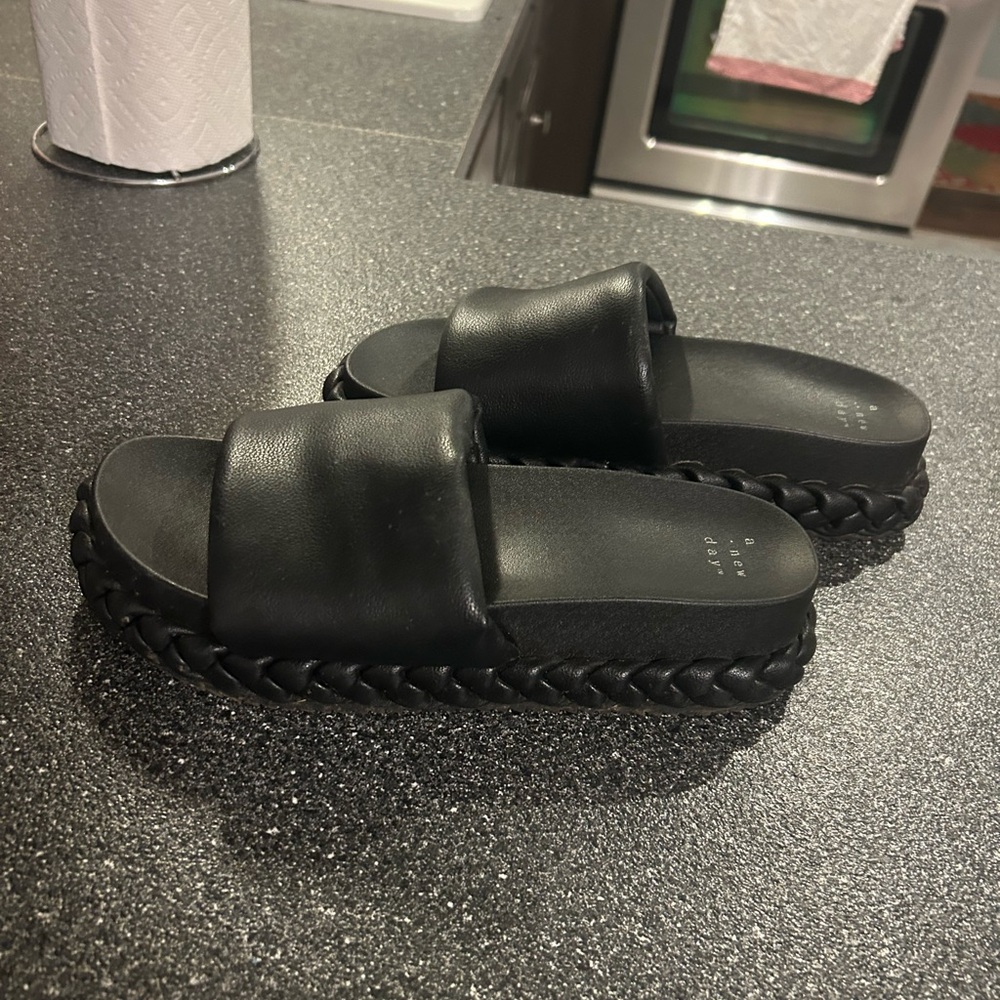 Black Braided Slide Sandals